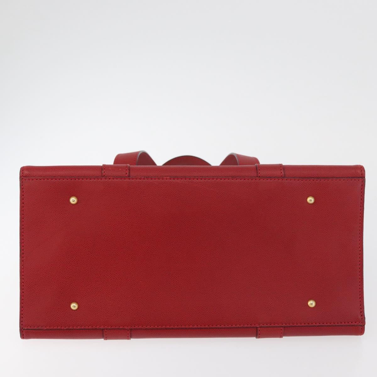 CELINE Hand Bag Leather Red Gold Auth 176319