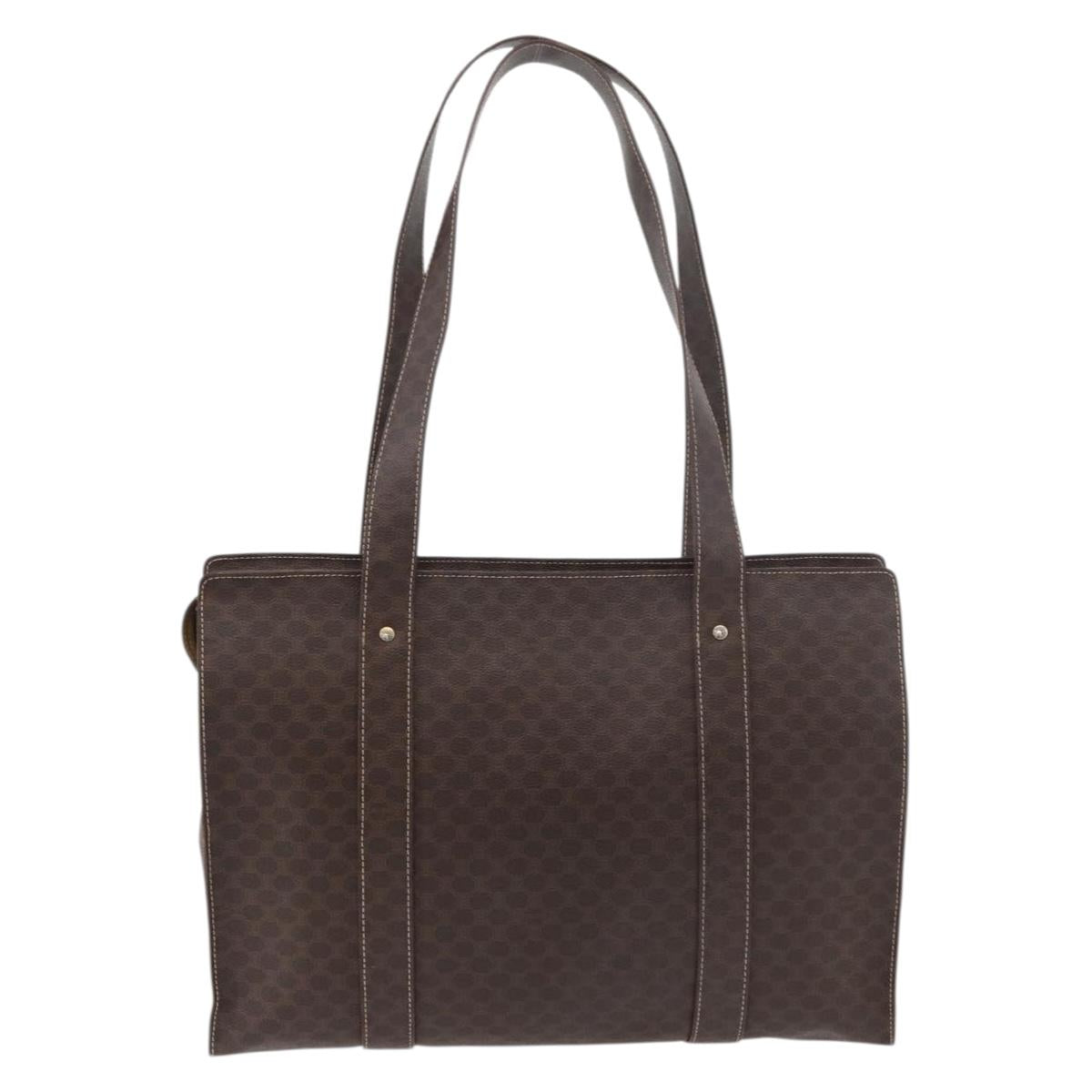CELINE Macadam Canvas Tote Bag PVC Leather Brown Gold Auth 176329