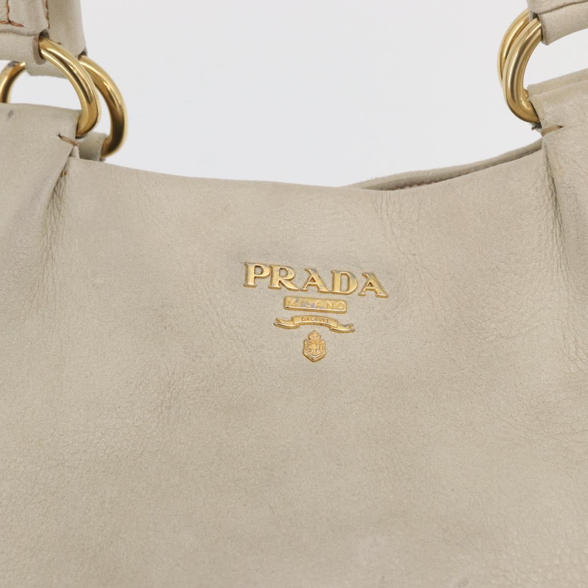 PRADA Tote Bag Leather Ivory Gold Auth 176345