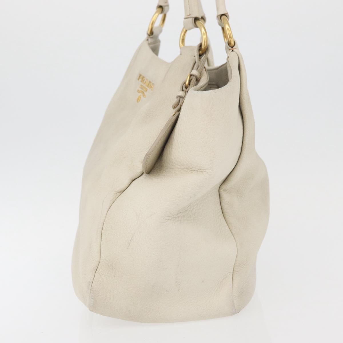 PRADA Tote Bag Leather Ivory Gold Auth 176345