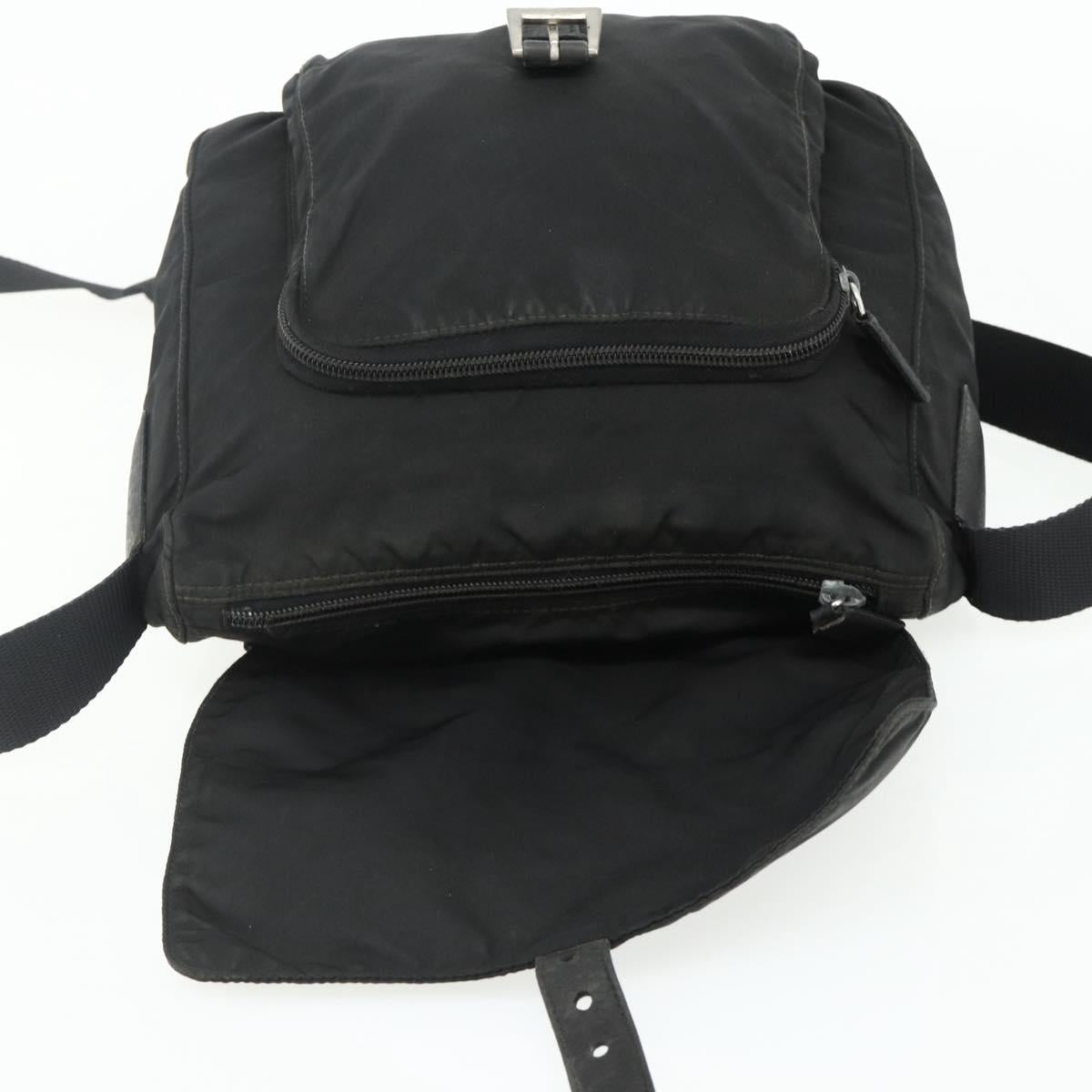 PRADA Shoulder Bag Nylon Black Silver Auth 176347