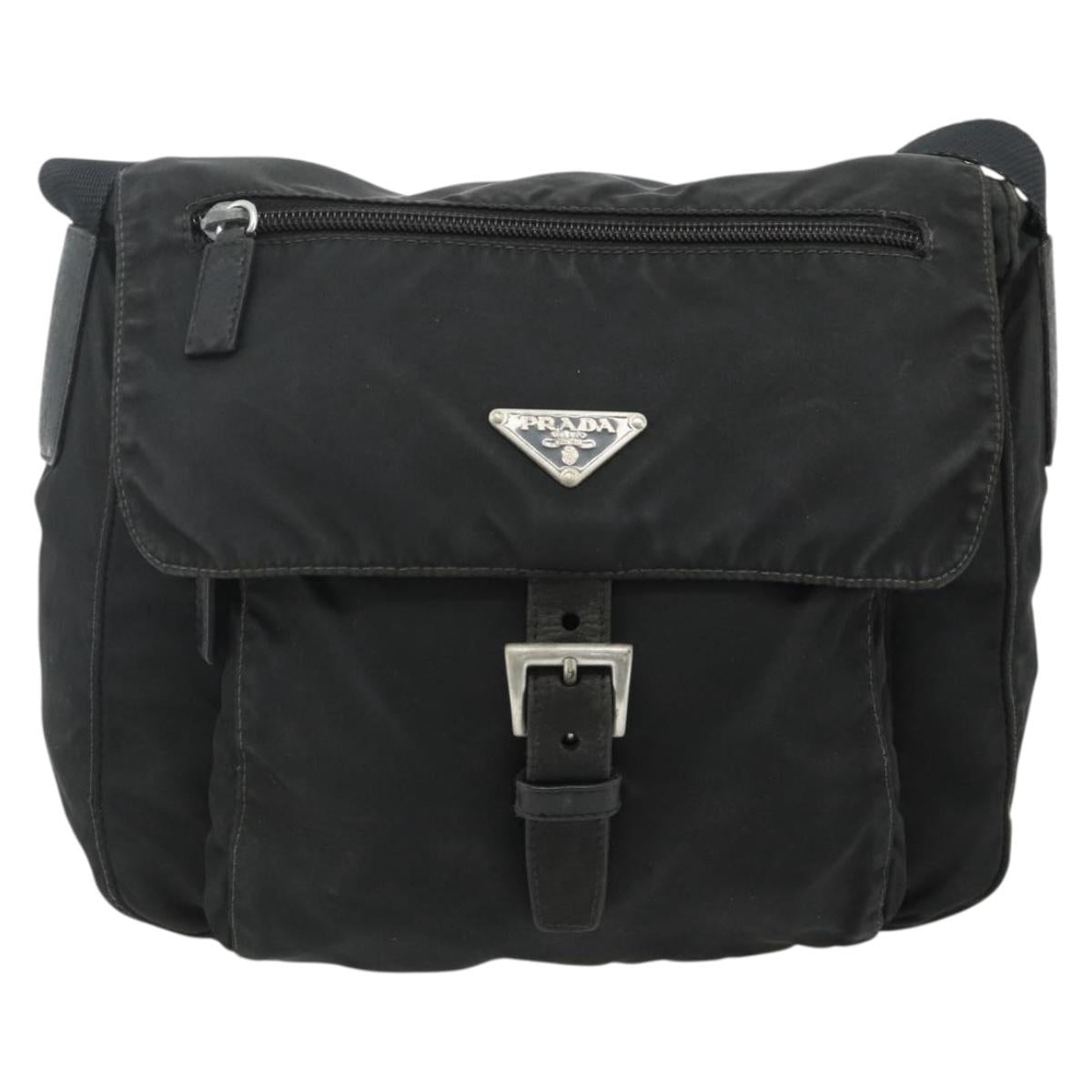 PRADA Shoulder Bag Nylon Black Silver Auth 176347