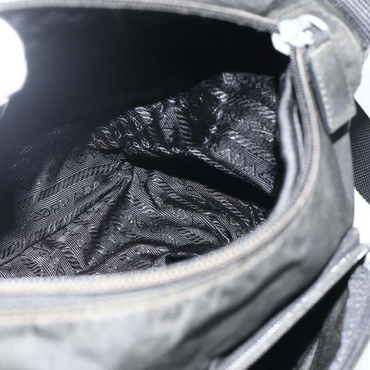PRADA Shoulder Bag Nylon Black Silver Auth 176347