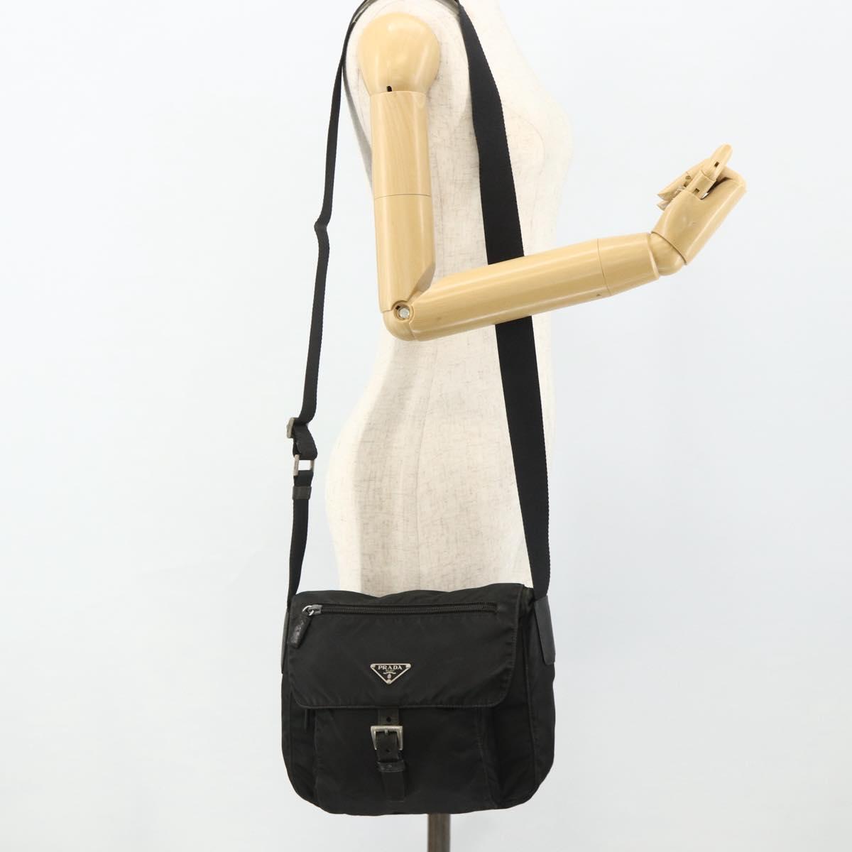 PRADA Shoulder Bag Nylon Black Silver Auth 176347