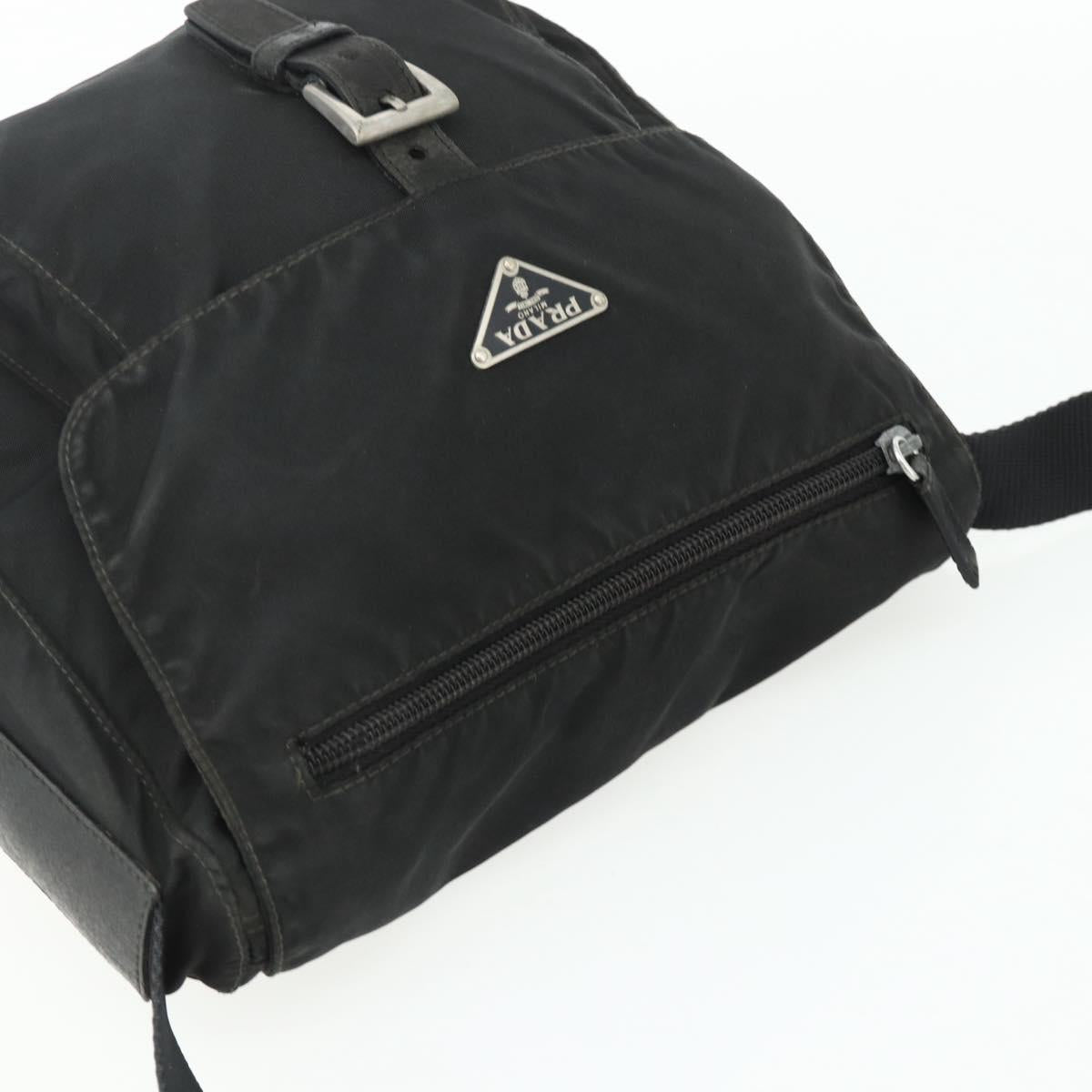 PRADA Shoulder Bag Nylon Black Silver Auth 176347