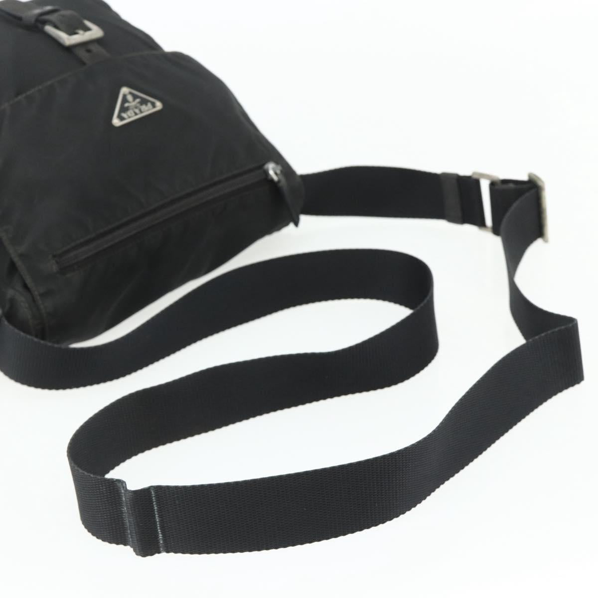 PRADA Shoulder Bag Nylon Black Silver Auth 176347