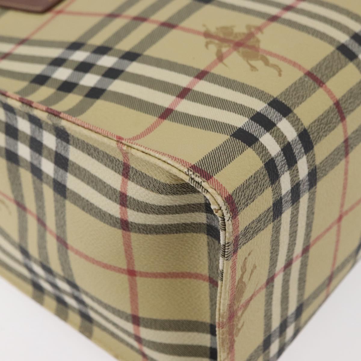 BURBERRY Nova Check Tote Bag PVC Beige Gold Auth 176349A