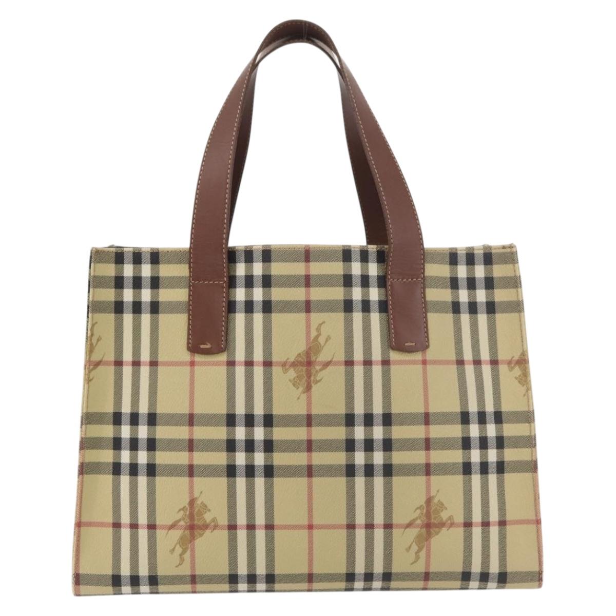 BURBERRY Nova Check Tote Bag PVC Beige Gold Auth 176349A
