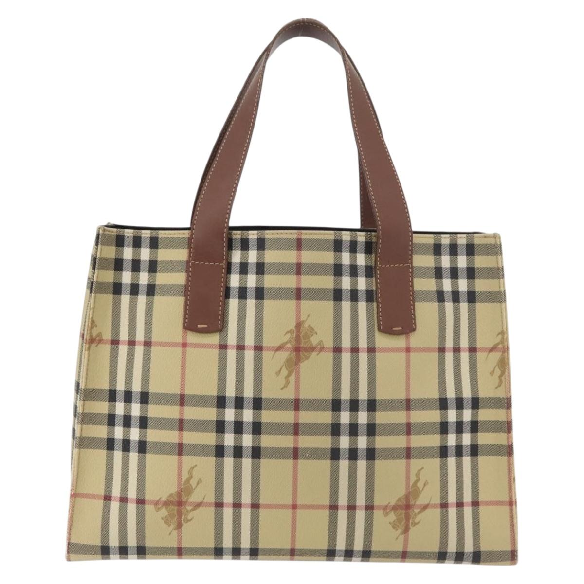 BURBERRY Nova Check Tote Bag PVC Beige Gold Auth 176349A