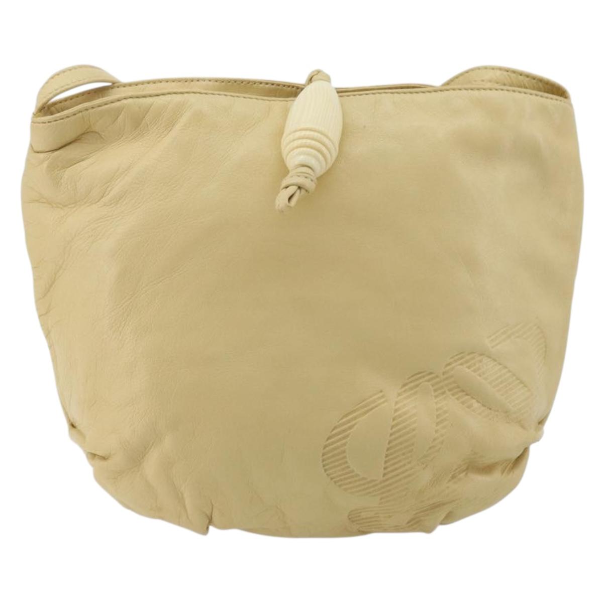 LOEWE Anagram Shoulder Bag Leather Beige Auth 176351