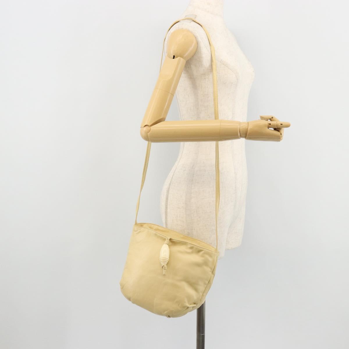 LOEWE Anagram Shoulder Bag Leather Beige Auth 176351