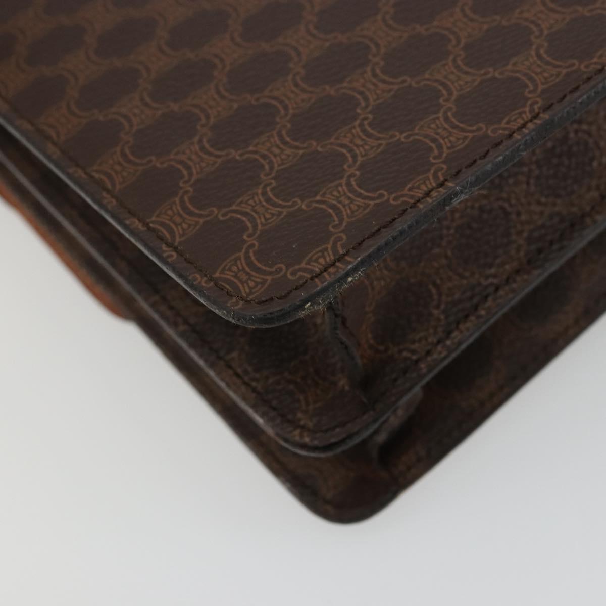 CELINE Macadam Canvas Hand Bag PVC Leather Brown Gold Auth 176358