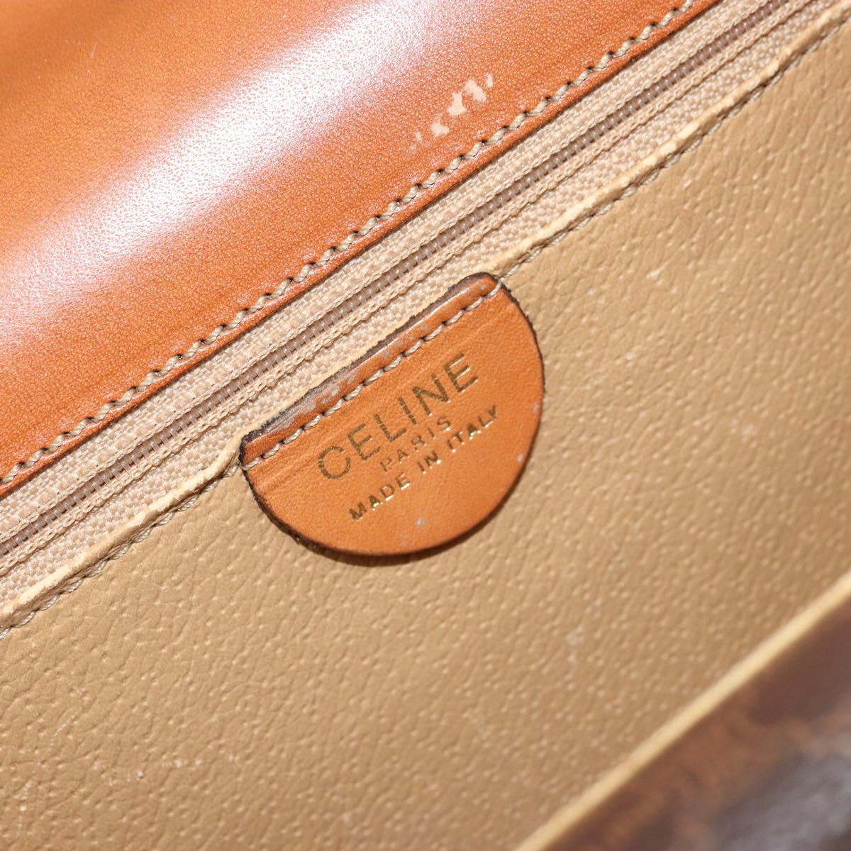CELINE Macadam Canvas Hand Bag PVC Leather Brown Gold Auth 176358