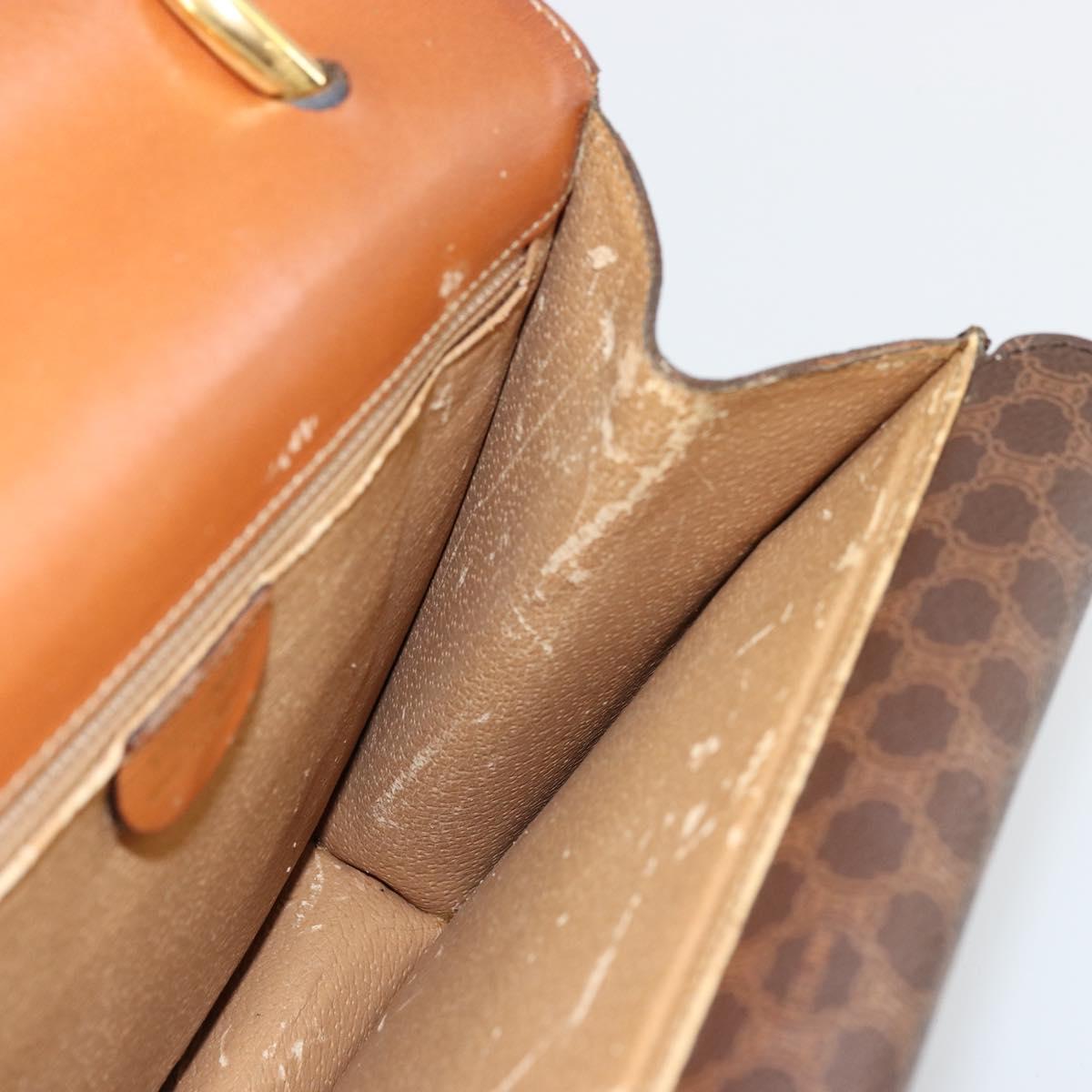 CELINE Macadam Canvas Hand Bag PVC Leather Brown Gold Auth 176358