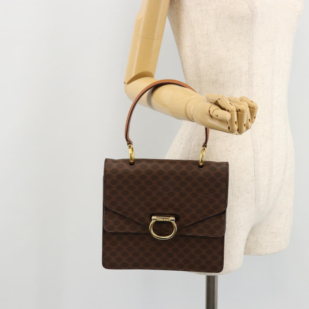 CELINE Macadam Canvas Hand Bag PVC Leather Brown Gold Auth 176358