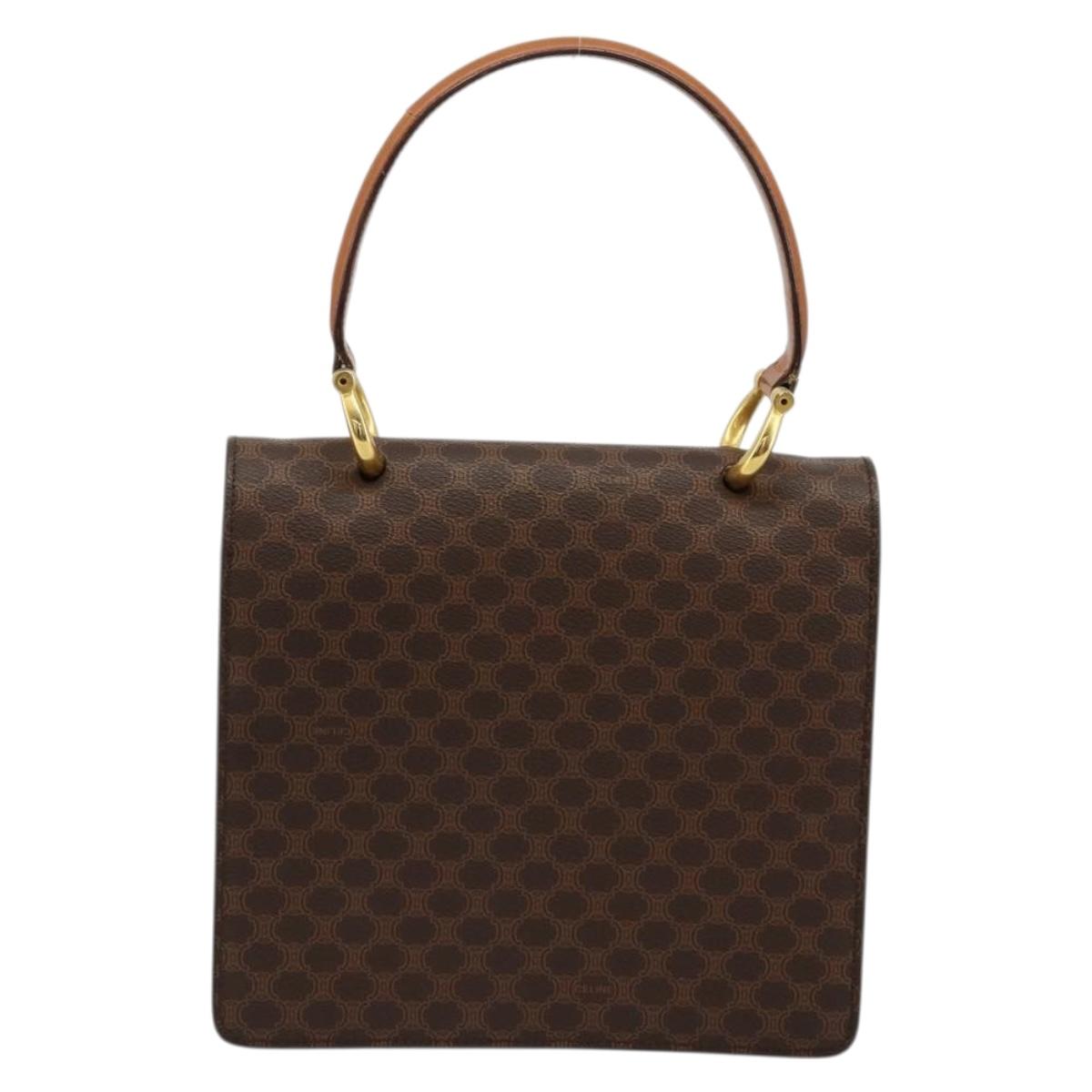 CELINE Macadam Canvas Hand Bag PVC Leather Brown Gold Auth 176358