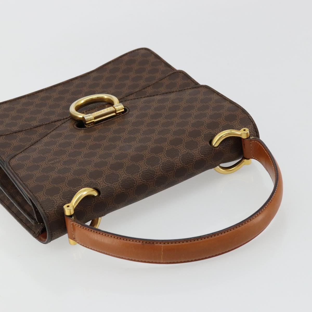 CELINE Macadam Canvas Hand Bag PVC Leather Brown Gold Auth 176358