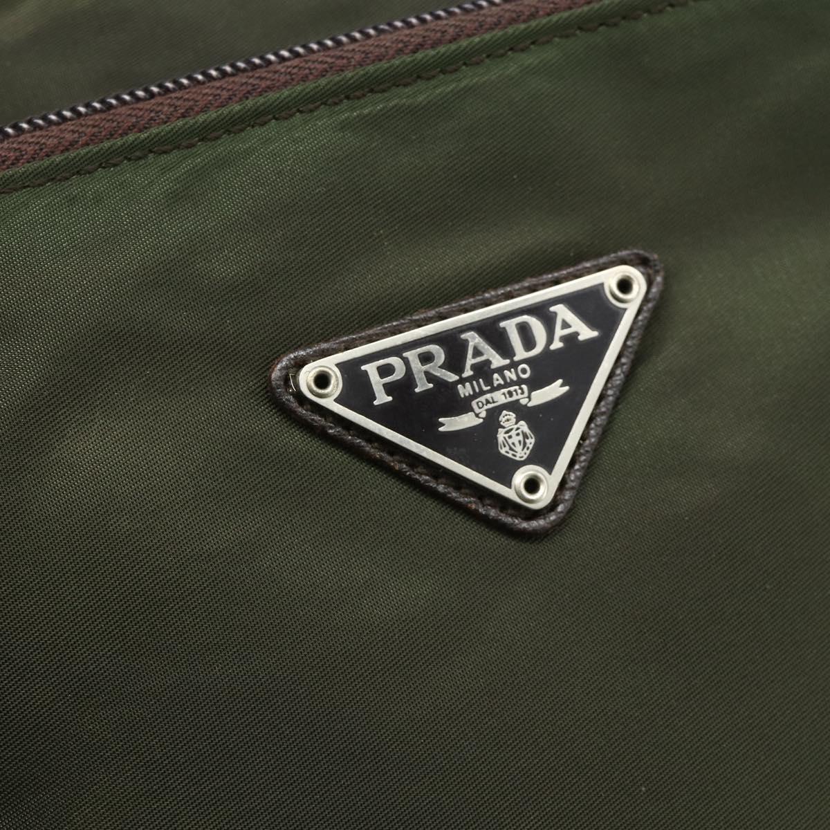 PRADA Tote Bag Nylon Khaki Silver Auth 176359
