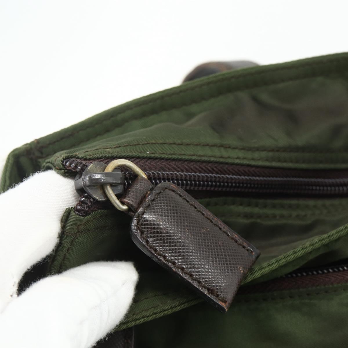 PRADA Tote Bag Nylon Khaki Silver Auth 176359