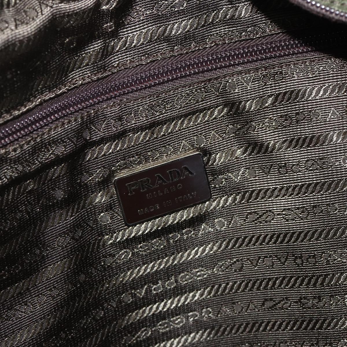 PRADA Tote Bag Nylon Khaki Silver Auth 176359