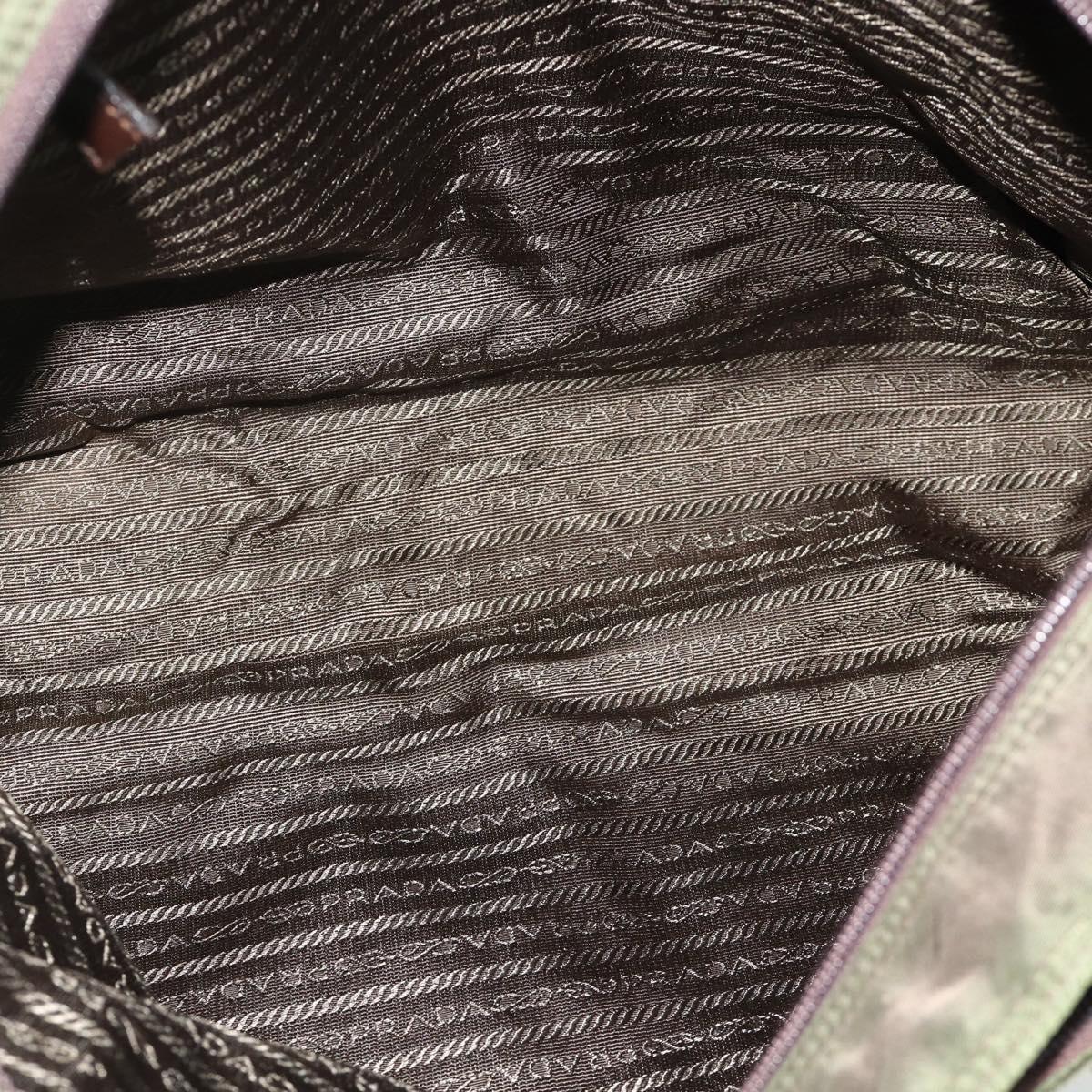 PRADA Tote Bag Nylon Khaki Silver Auth 176359