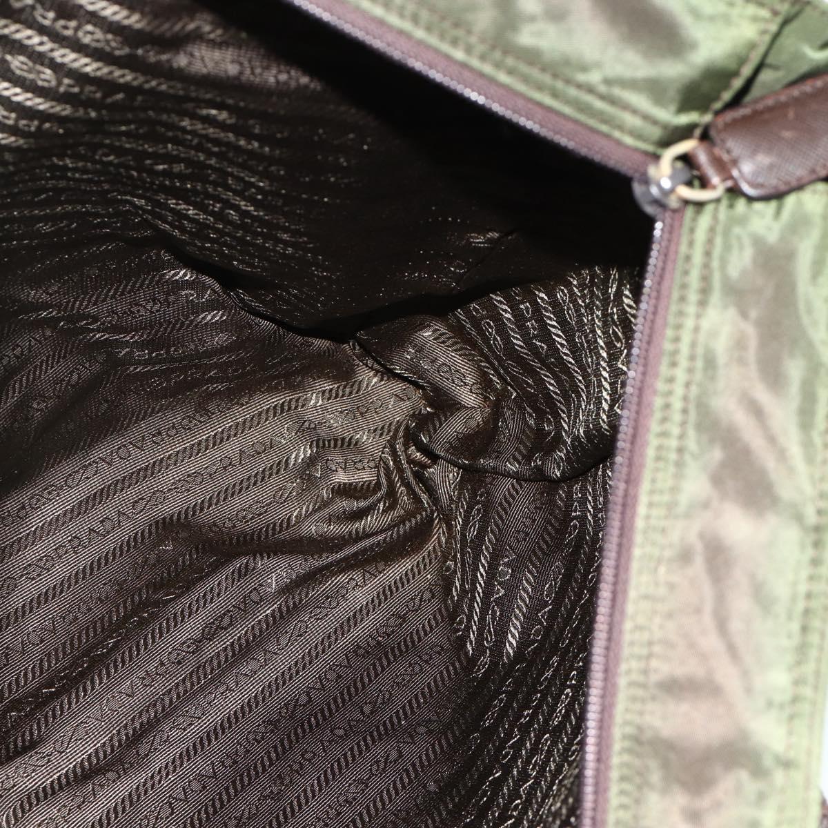 PRADA Tote Bag Nylon Khaki Silver Auth 176359