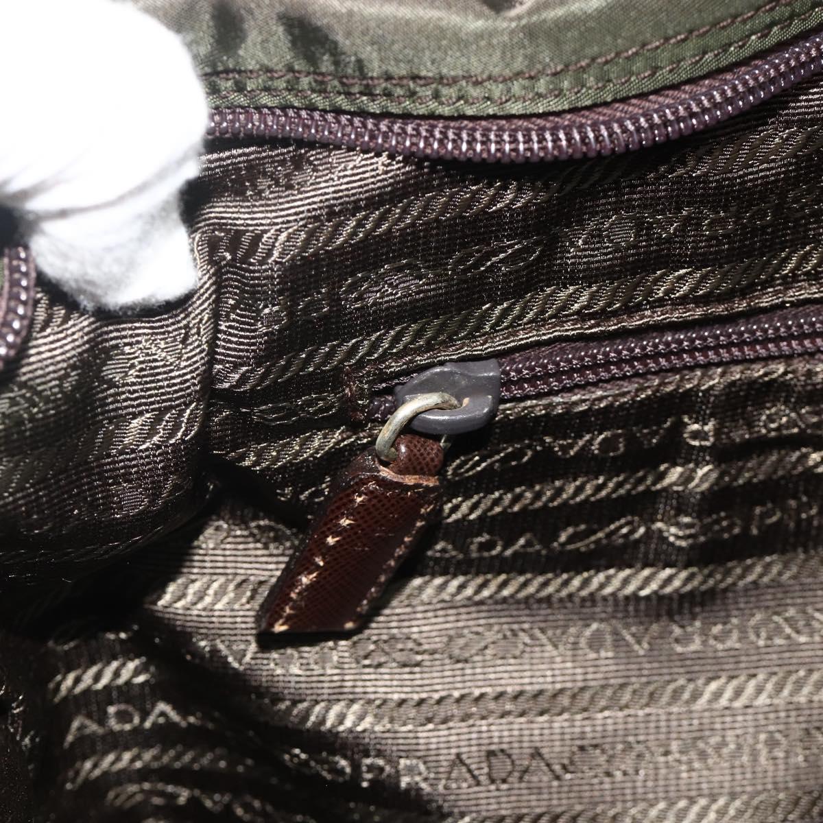 PRADA Tote Bag Nylon Khaki Silver Auth 176359
