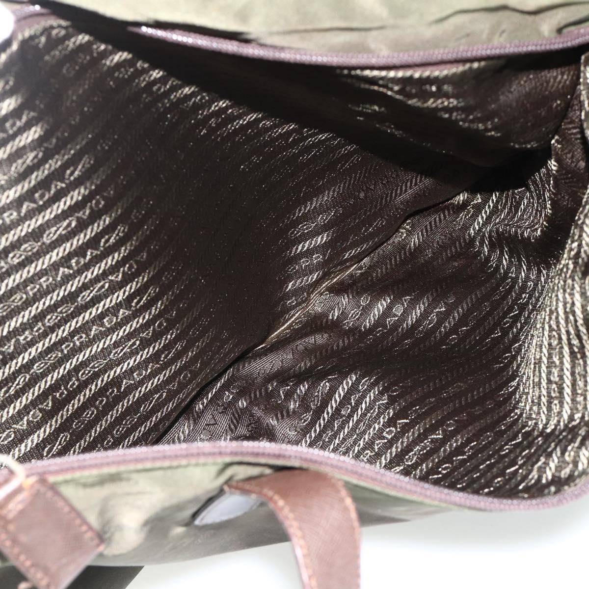 PRADA Tote Bag Nylon Khaki Silver Auth 176359