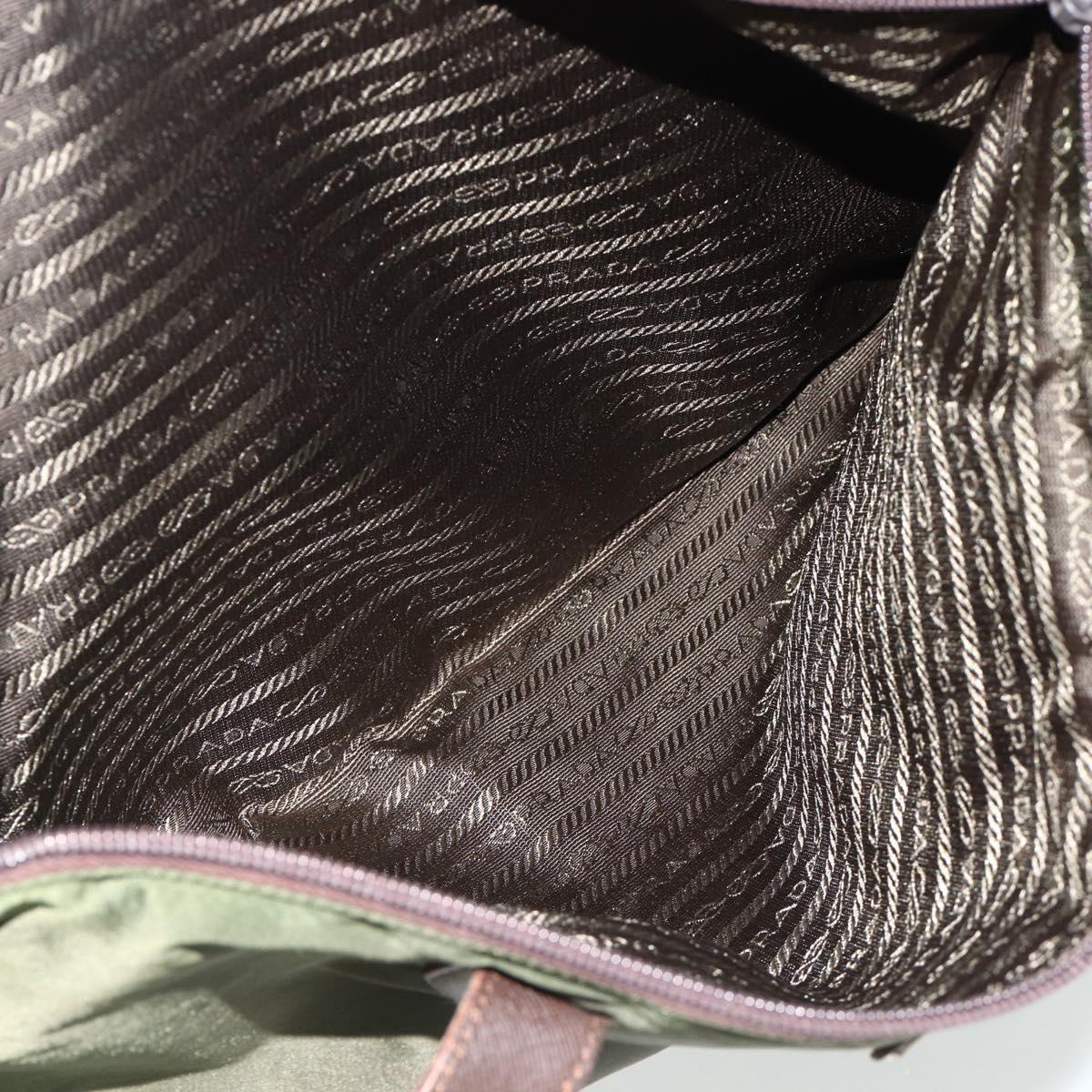 PRADA Tote Bag Nylon Khaki Silver Auth 176359