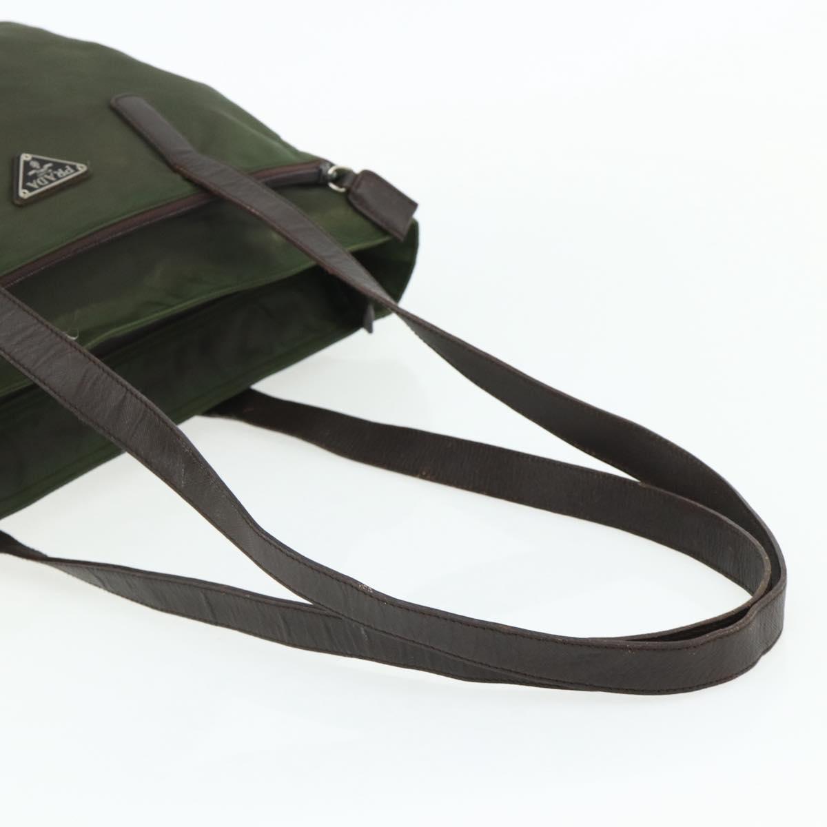 PRADA Tote Bag Nylon Khaki Silver Auth 176359