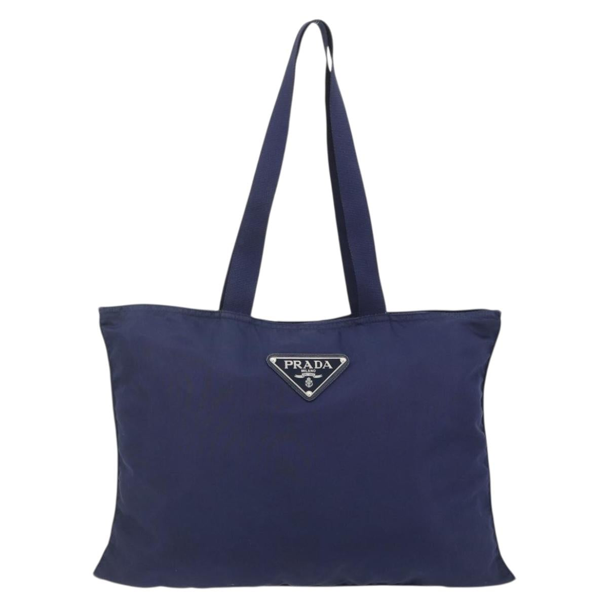 PRADA Tote Bag Nylon Navy Silver Auth 176361A