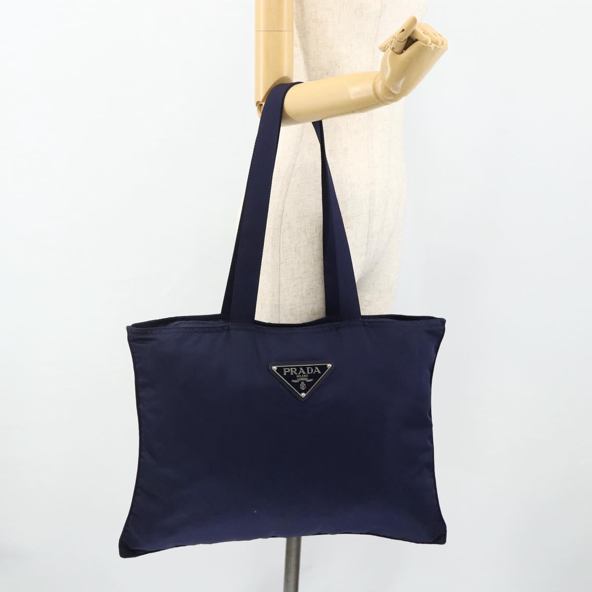 PRADA Tote Bag Nylon Navy Silver Auth 176361A