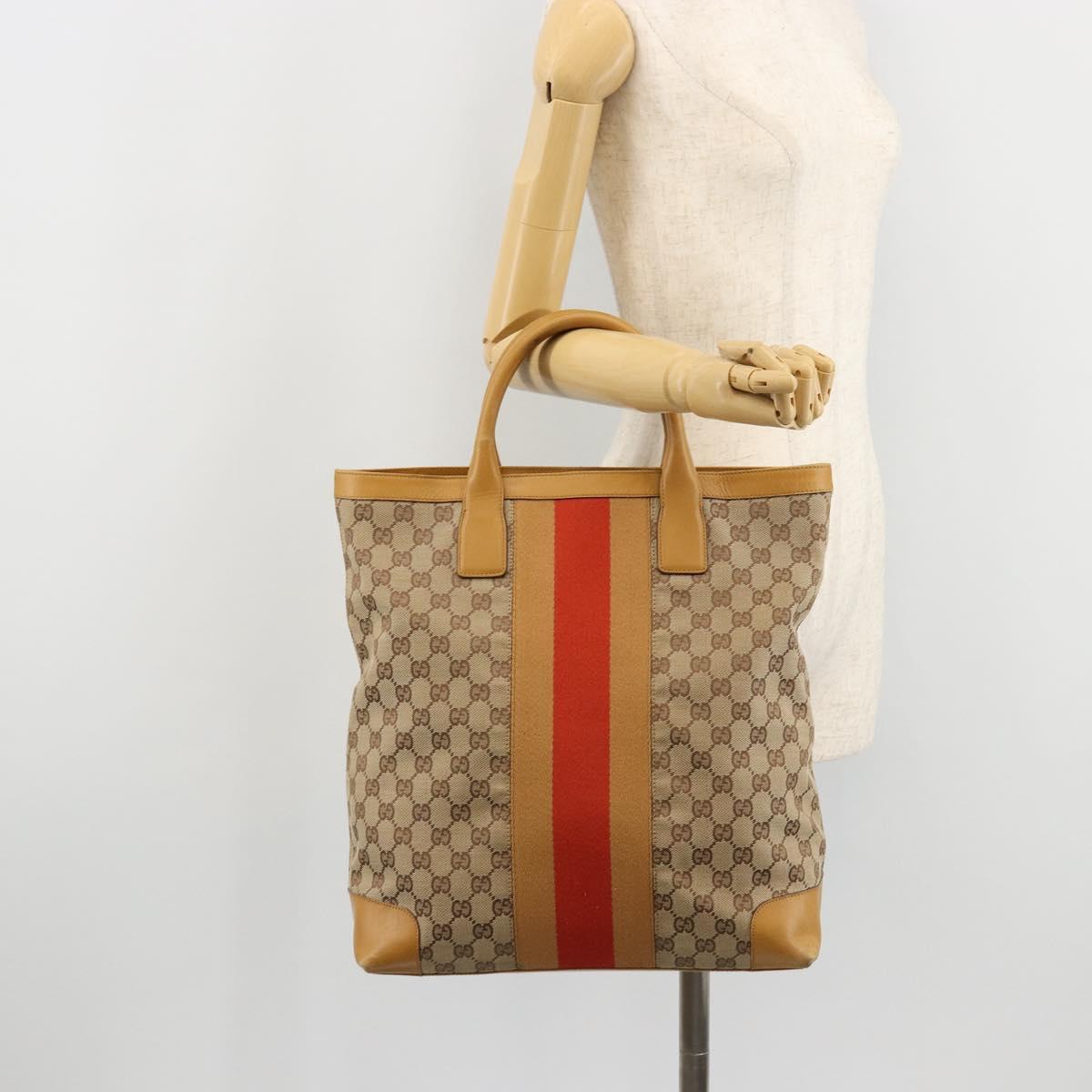 GUCCI GG Canvas Sherry Line Tote Bag Beige Gold 002 1093 3444 Auth 176362