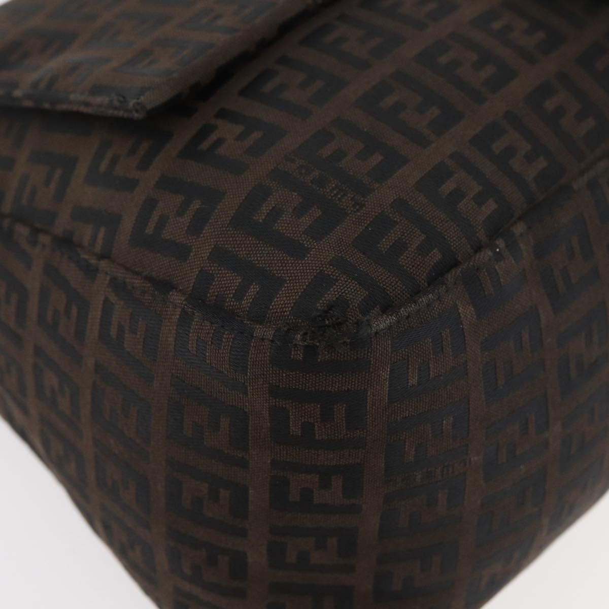 FENDI Zucchino Canvas Mamma Baguette Shoulder Bag Brown Black Auth 176363A
