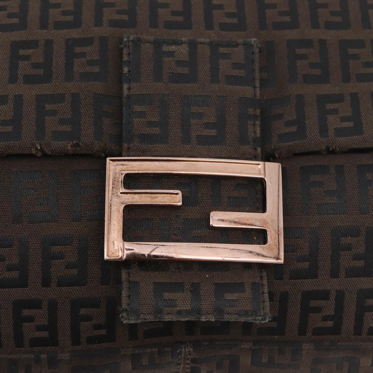 FENDI Zucchino Canvas Mamma Baguette Shoulder Bag Brown Black Auth 176363A