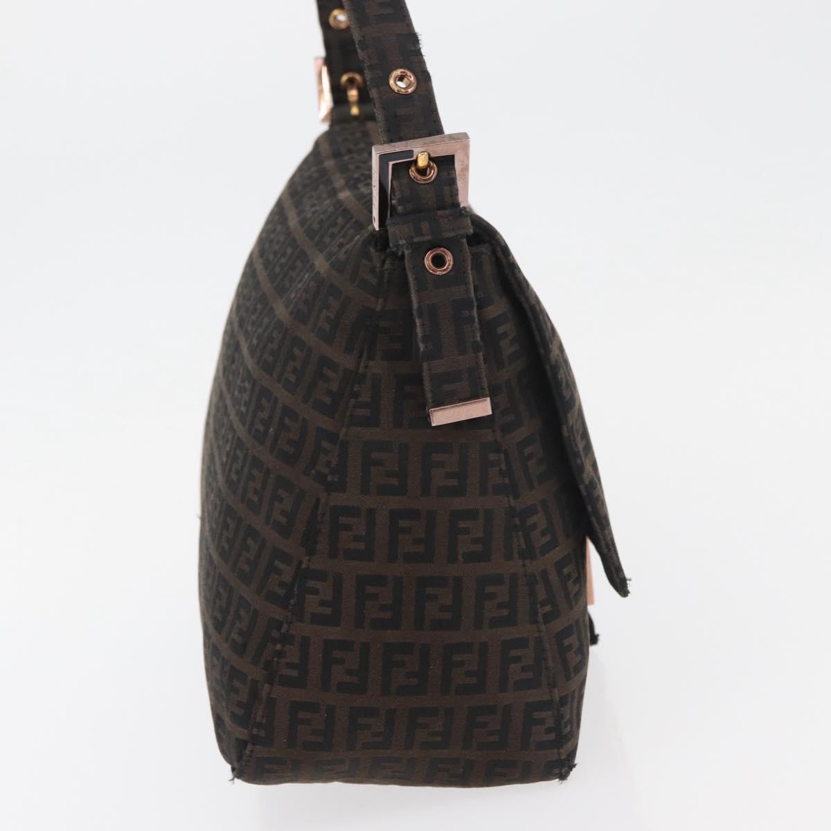 FENDI Zucchino Canvas Mamma Baguette Shoulder Bag Brown Black Auth 176363A