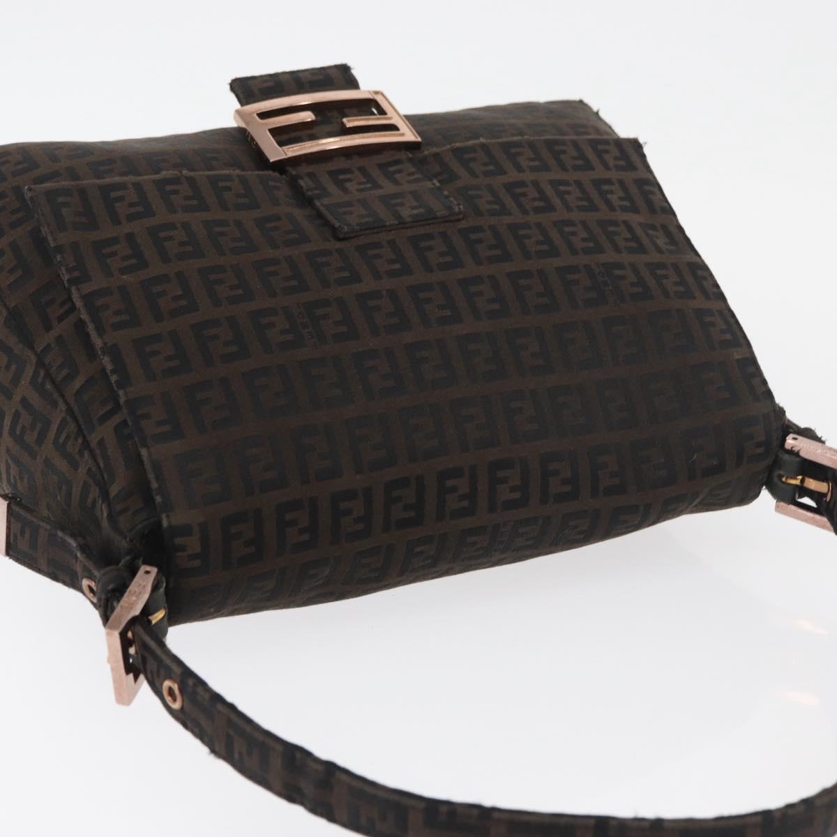 FENDI Zucchino Canvas Mamma Baguette Shoulder Bag Brown Black Auth 176363A