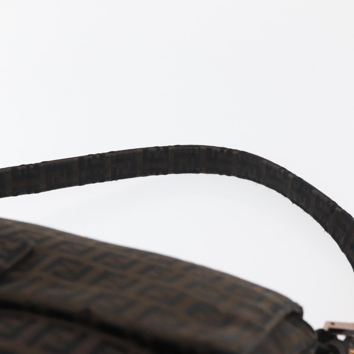 FENDI Zucchino Canvas Mamma Baguette Shoulder Bag Brown Black Auth 176363A