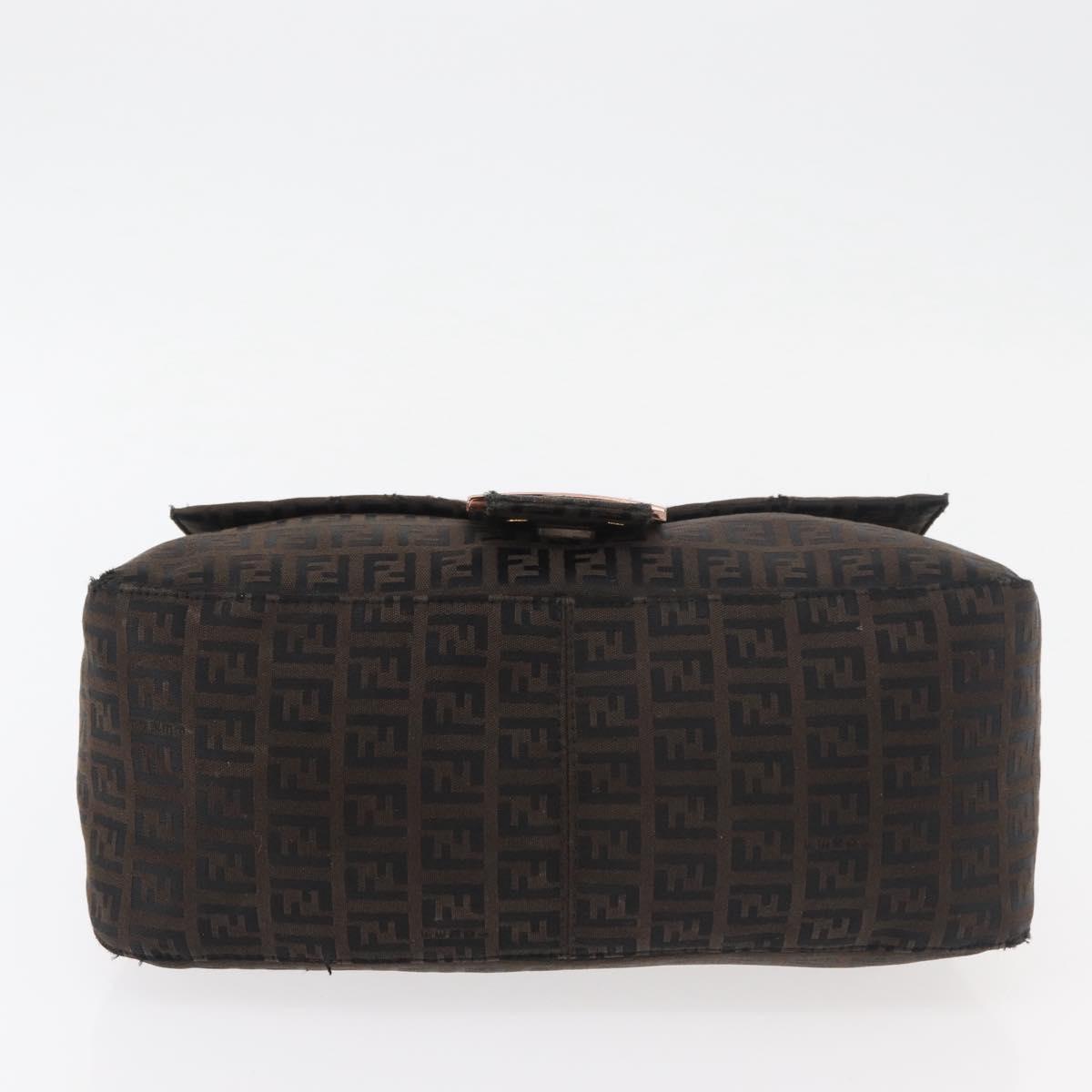 FENDI Zucchino Canvas Mamma Baguette Shoulder Bag Brown Black Auth 176363A