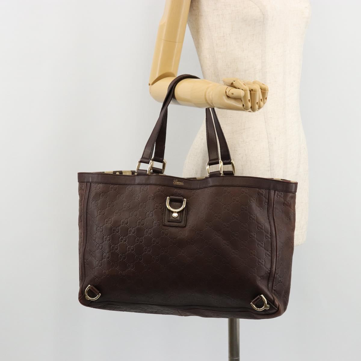 GUCCI GG Canvas Guccissima Tote Bag Leather Brown Gold 141472 Auth 176366