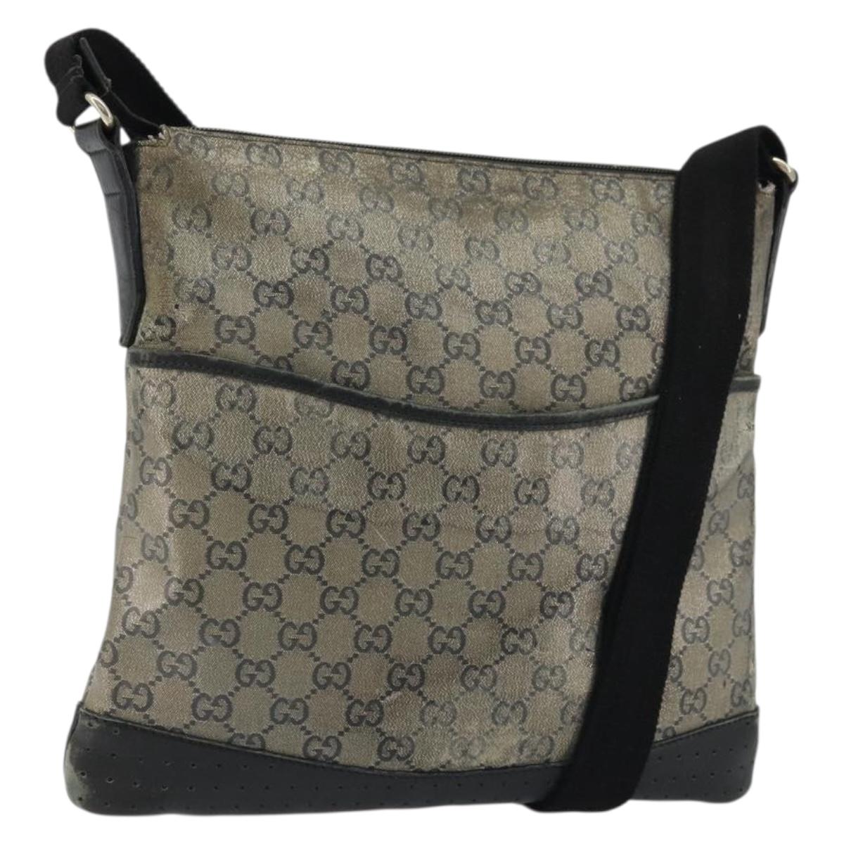 GUCCI GG Crystal Shoulder Bag Coated Canvas Navy Gold 145857 Auth 176367