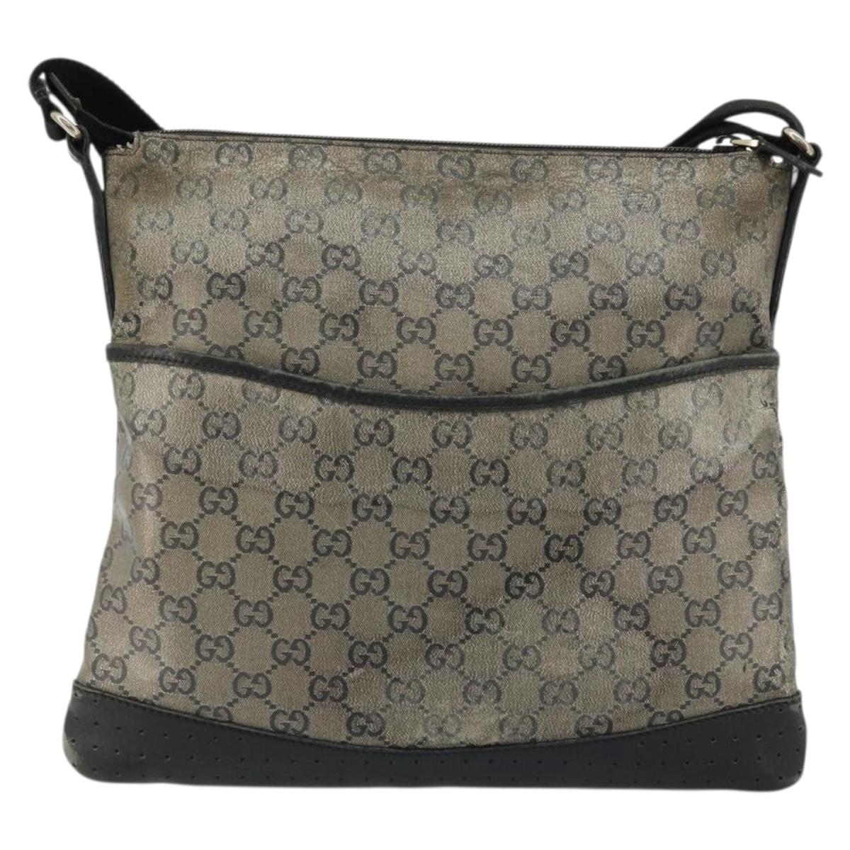 GUCCI GG Crystal Shoulder Bag Coated Canvas Navy Gold 145857 Auth 176367
