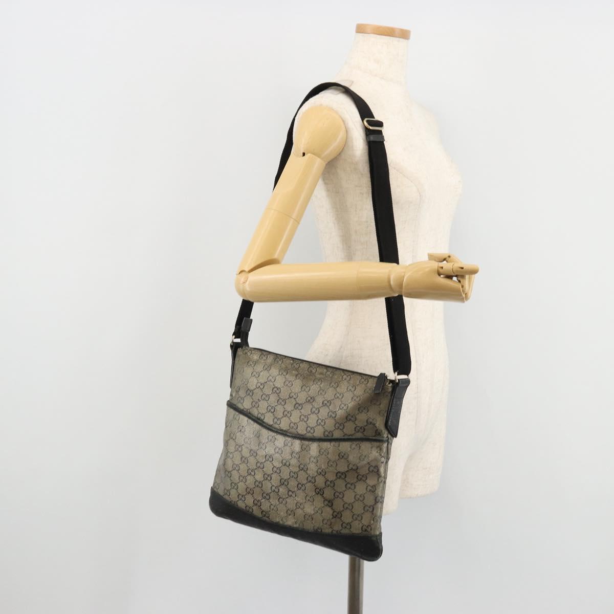 GUCCI GG Crystal Shoulder Bag Coated Canvas Navy Gold 145857 Auth 176367