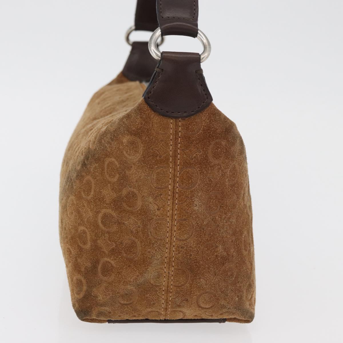 CELINE C Macadam Canvas Hand Bag Suede Brown Silver Auth 176369