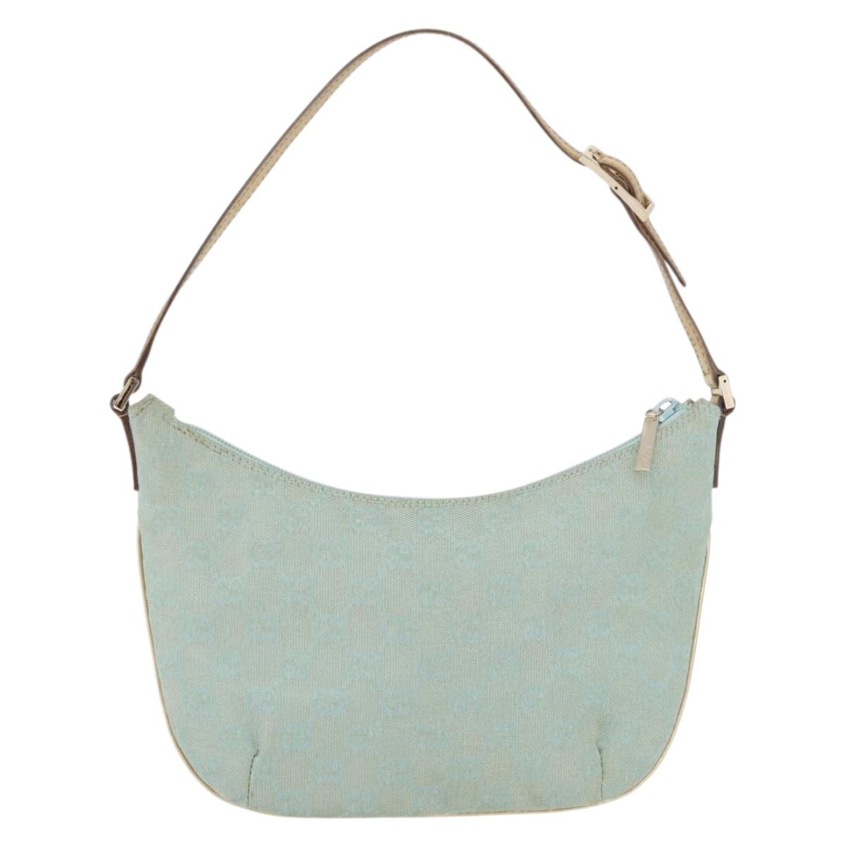 GUCCI GG Canvas Shoulder Bag Light Blue Gold 005 0813 Auth 176372A