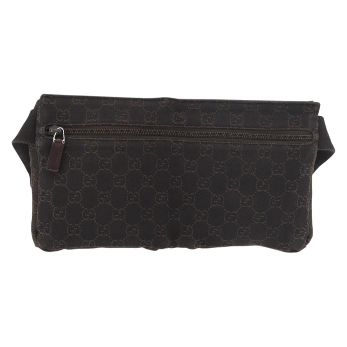 GUCCI GG Canvas Waist bag Dark Brown Silver 28566 Auth 176378