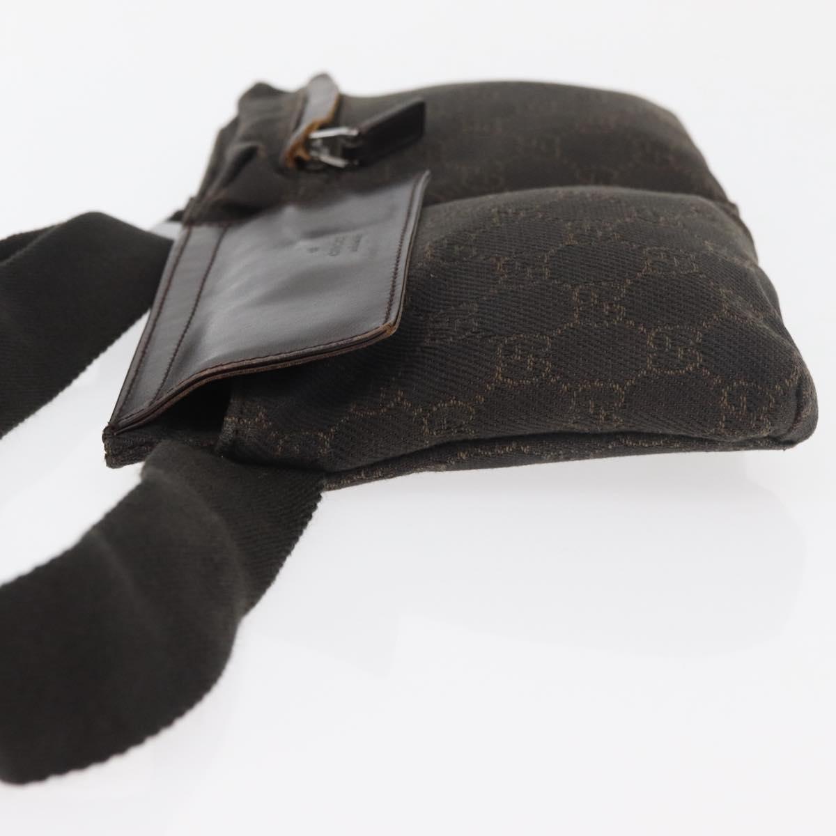 GUCCI GG Canvas Waist bag Dark Brown Silver 28566 Auth 176378