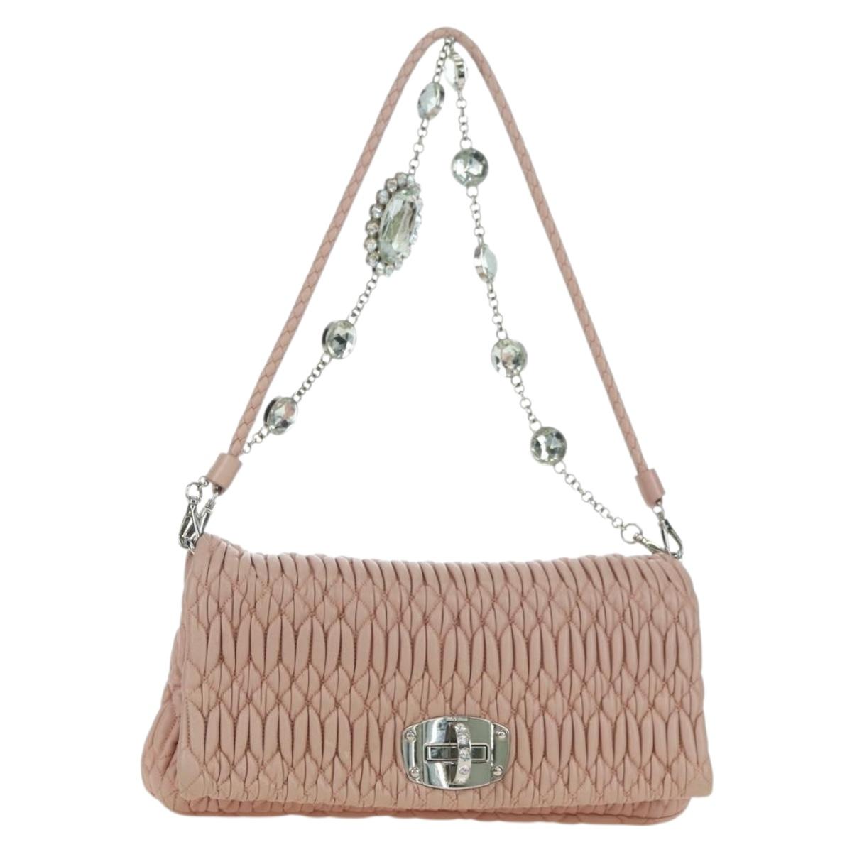 Miu Miu Matelasse Chain Shoulder Bag Leather 2way Pink Silver Auth 176382SAM
