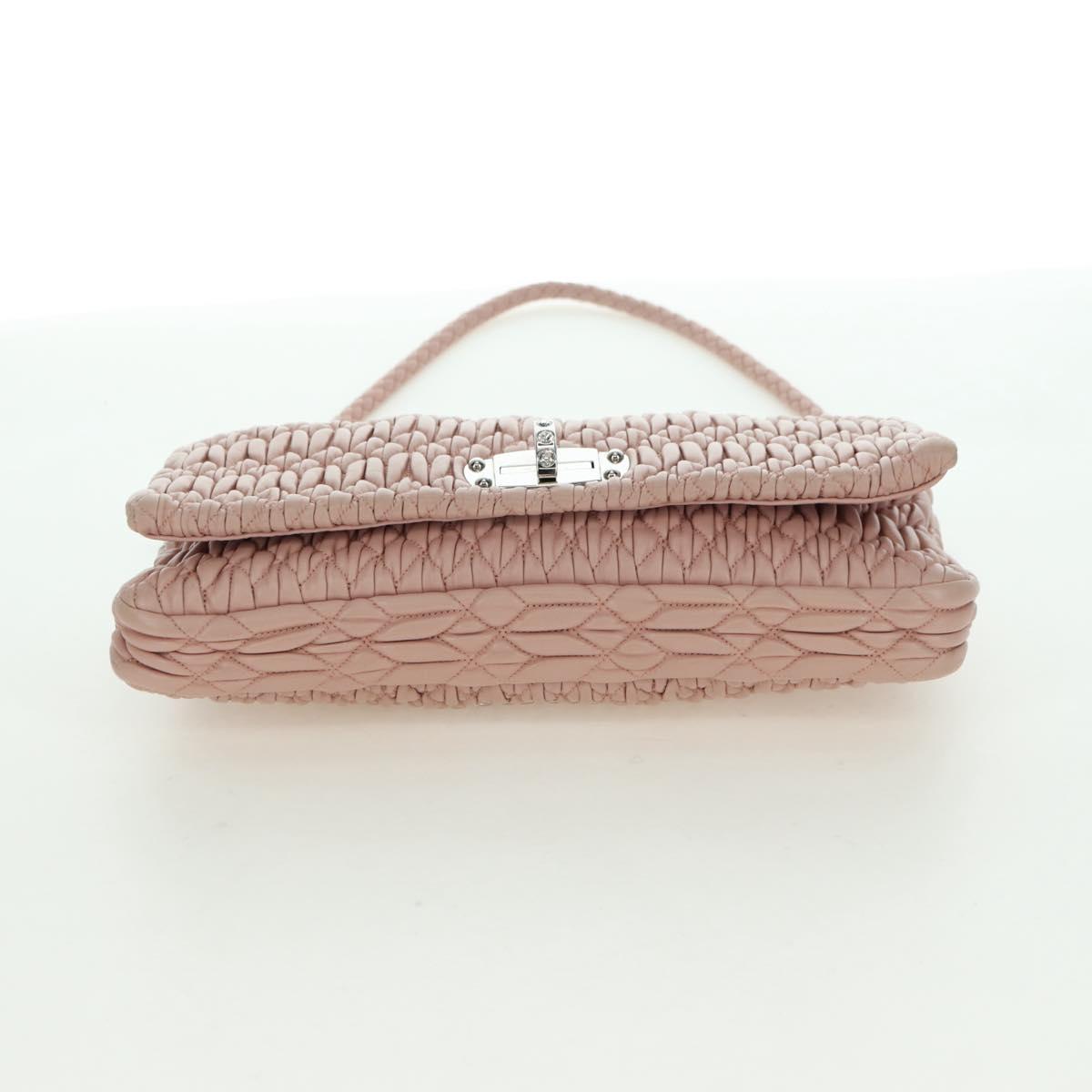 Miu Miu Matelasse Chain Shoulder Bag Leather 2way Pink Silver Auth 176382SAM