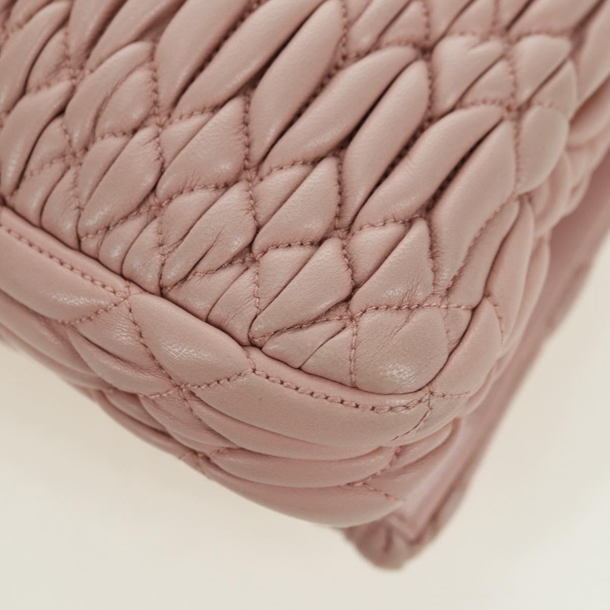 Miu Miu Matelasse Chain Shoulder Bag Leather 2way Pink Silver Auth 176382SAM